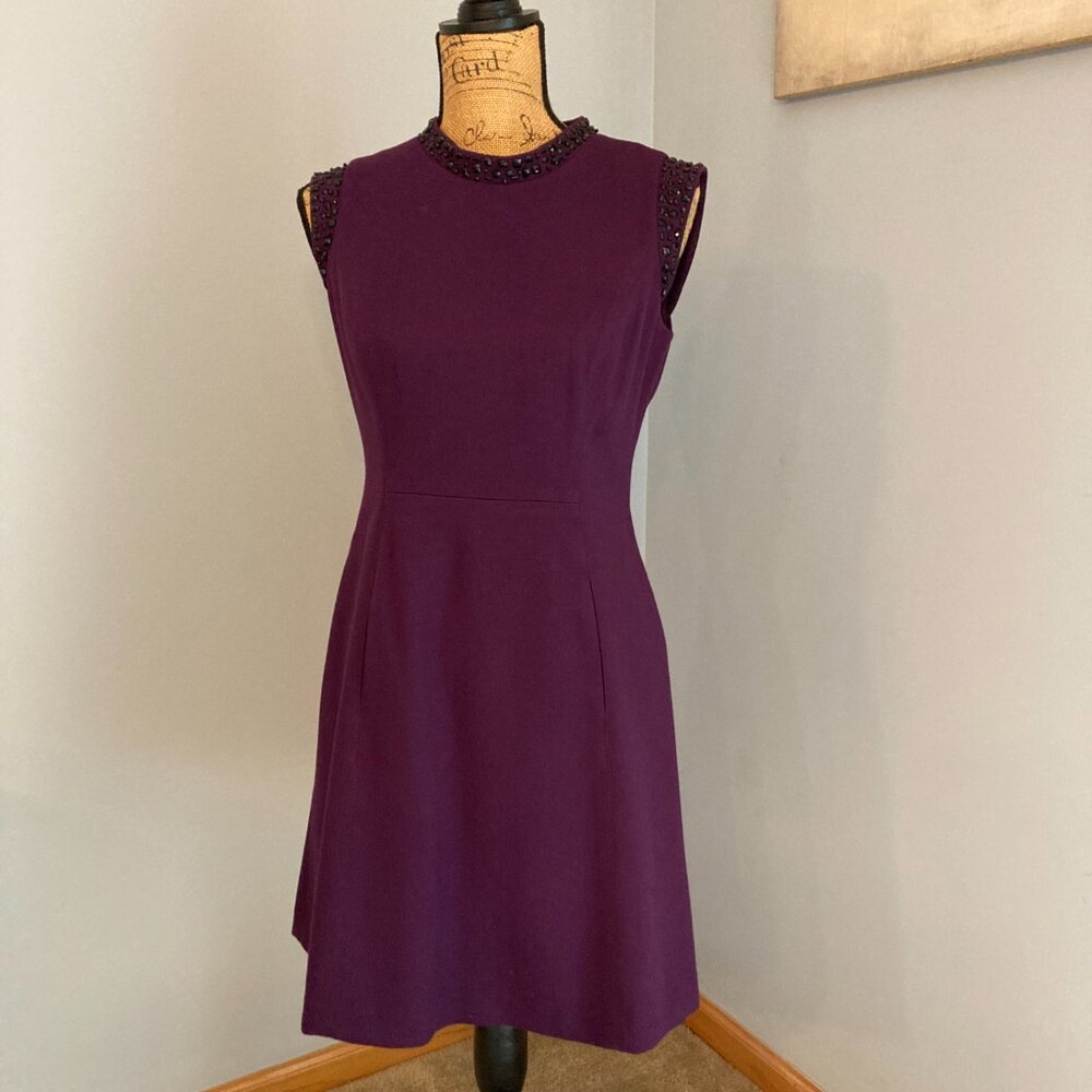 Vince Camuto Dress 8P Purple Sleeveless Beaded Black Bling